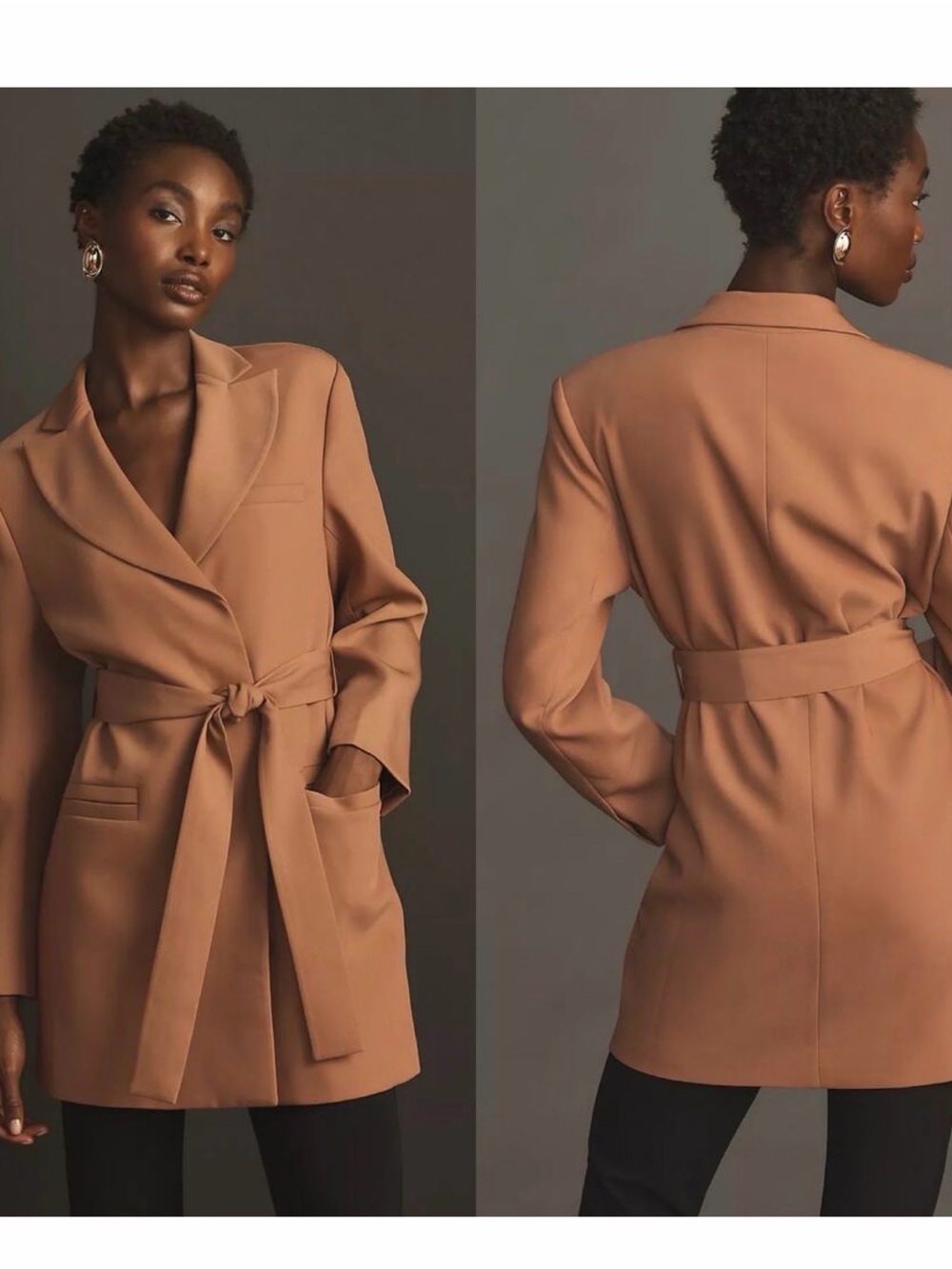 Anthropologie Camel Tie-Waist Blazer Jacket